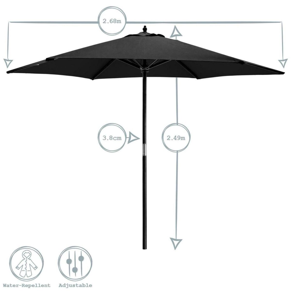Garden Patio Parasol Umbrella Hardwood Frame 2.7m Outdoor Beach Sun Shade - Image 3