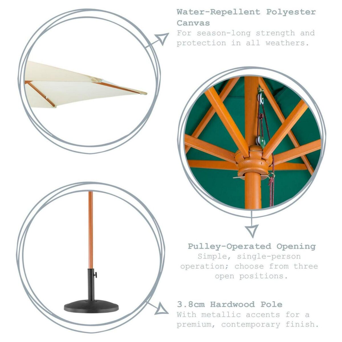 Garden Patio Parasol Umbrella Hardwood Frame 2.7m Outdoor Beach Sun Shade - Image 2