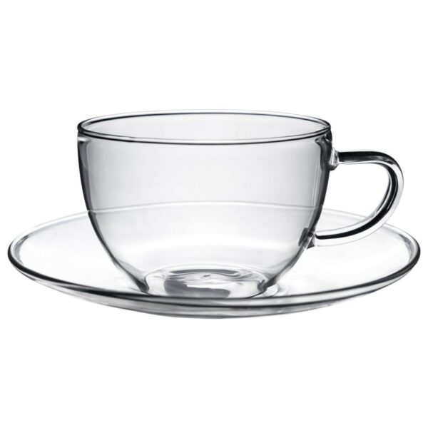 Glass Cappuccino Cup and Saucer Set Modern Tea Coffee Teacup 260ml Clear