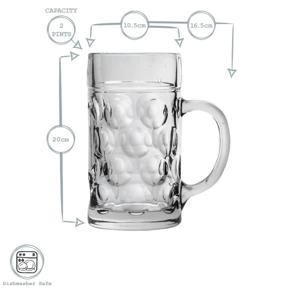 Glass German Beer Tankard. Stein Beer Dimple Glass. Gift Boxed - 2 Pints - Image 3