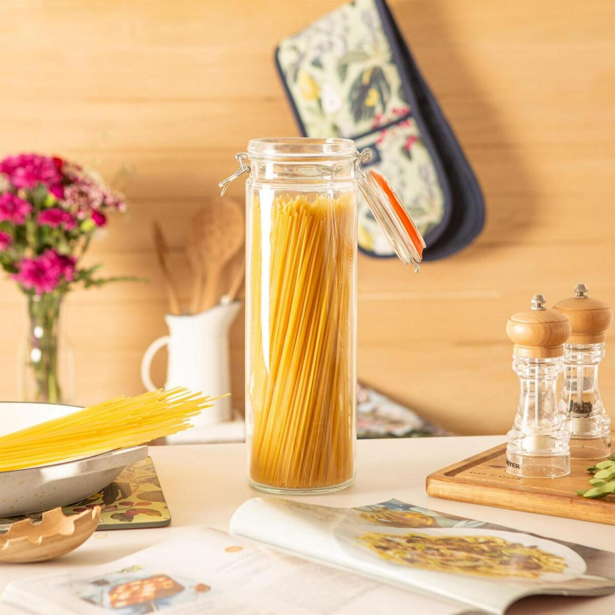 Glass Spaghetti Pasta Food Preserving Storage Jar - 2050ml Clip Top Kitchen - Image 4
