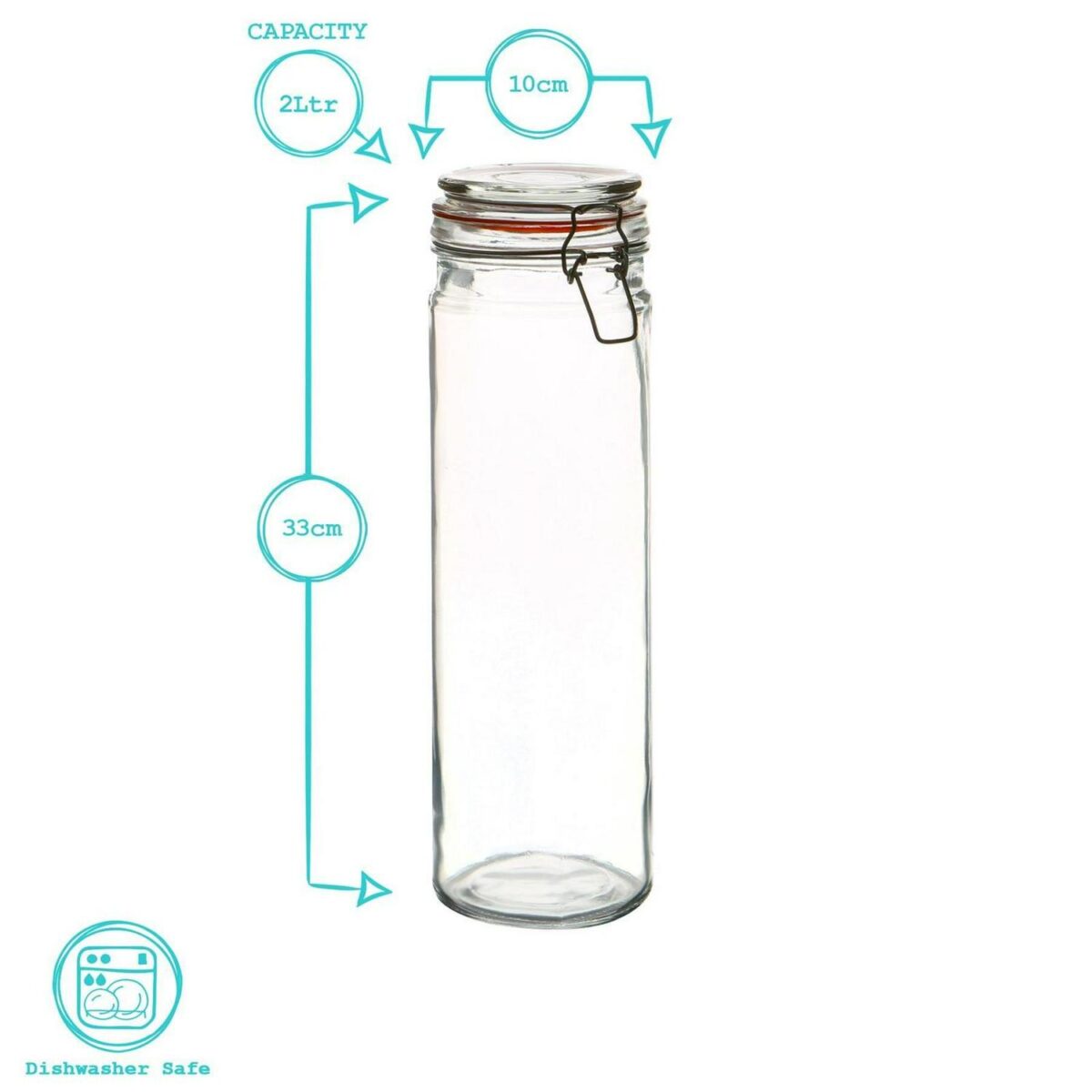 Glass Spaghetti Pasta Food Preserving Storage Jar - 2050ml Clip Top Kitchen - Image 3