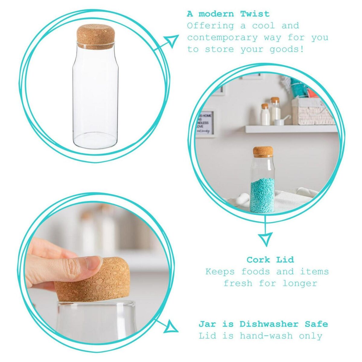 Glass Storage Bottle with Cork Lid Modern Kitchen Pantry Food Canister 720ml - Image 2