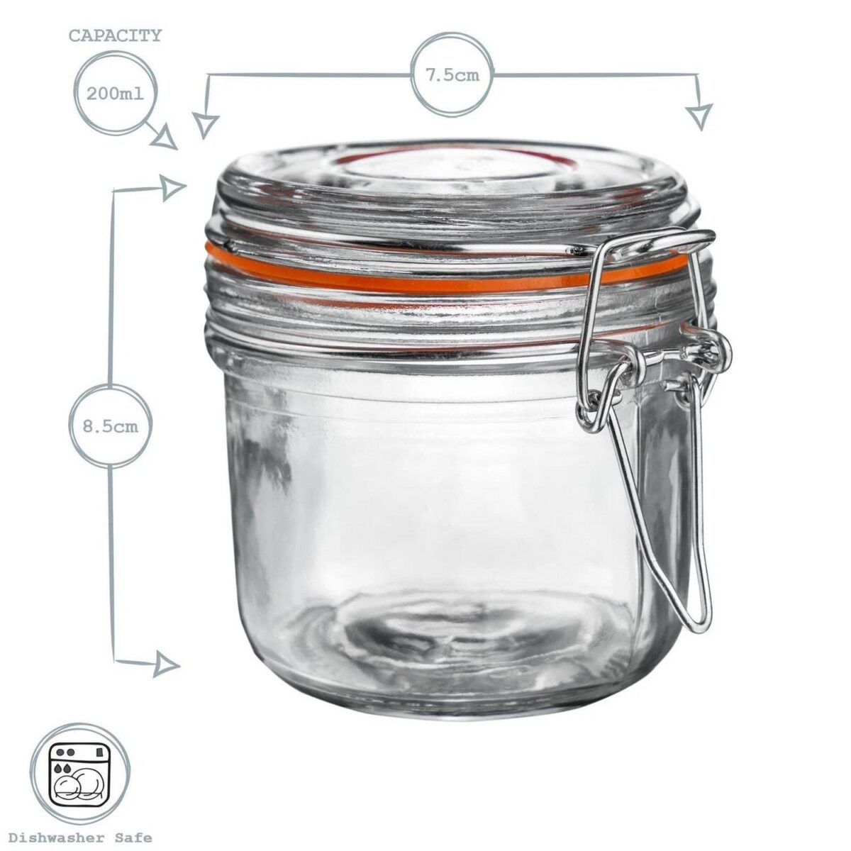 Glass Storage Food Preserve Preserving Clip Top Airtight Jar 200ml x6 - Image 3