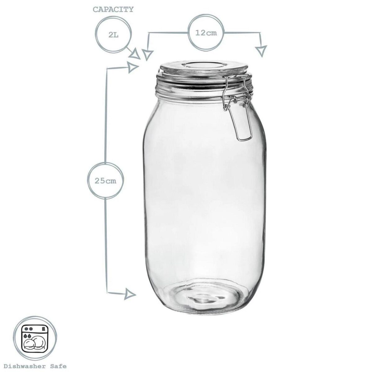 Glass Storage Jar Food Preserving Container Clip Lid 2 Litre Orange Seal - Image 3