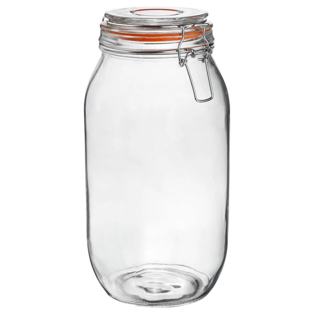 Glass Storage Jar Food Preserving Container Clip Lid 2 Litre Orange Seal - Image 1