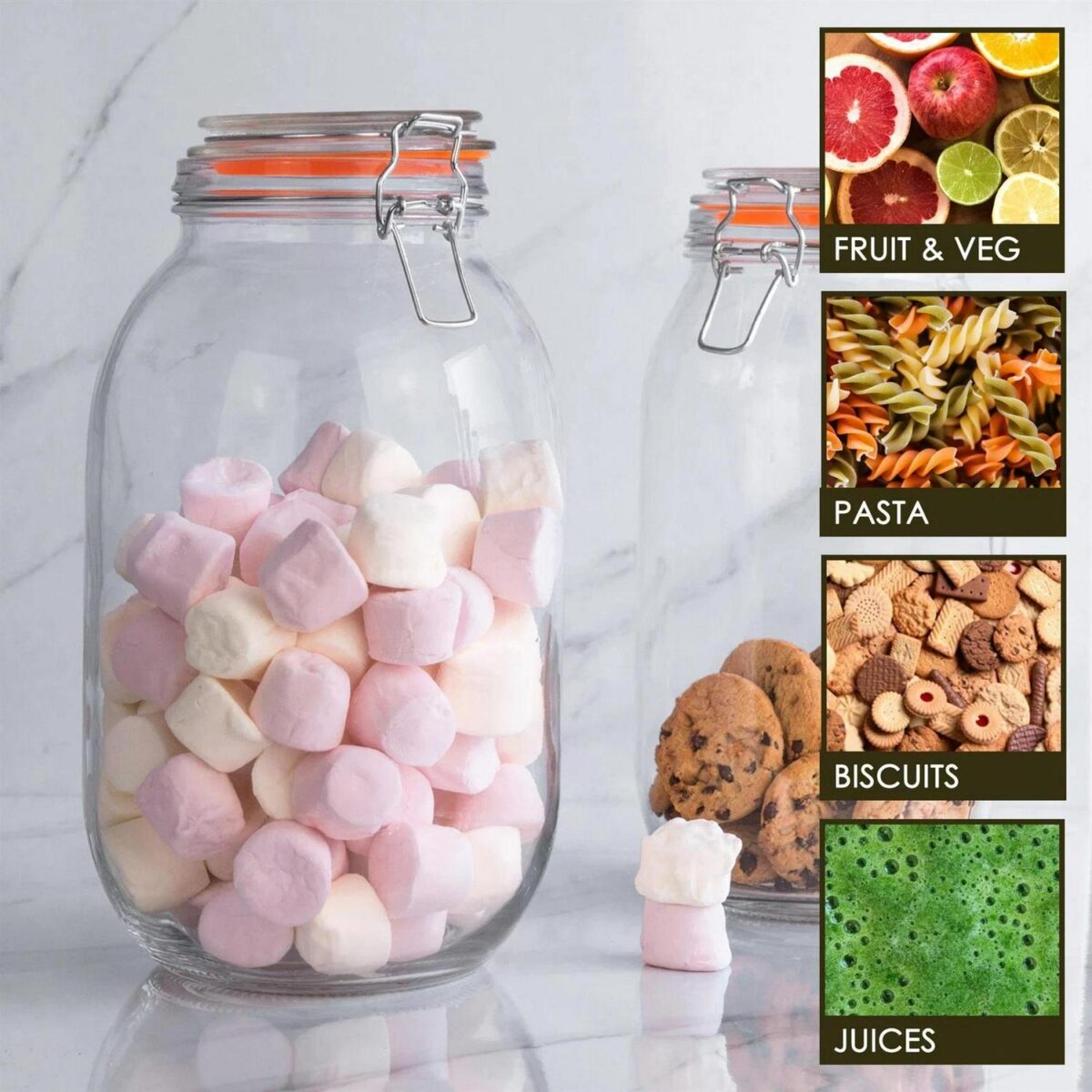 Glass Storage Jar Food Preserving Container Clip Lid 3 Litre Orange Seal - Image 4