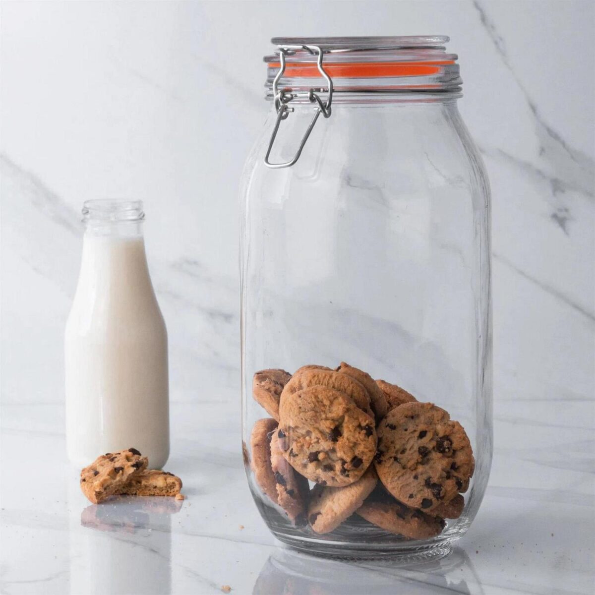 Glass Storage Jar Food Preserving Container Clip Lid 2 Litre Orange Seal - Image 5