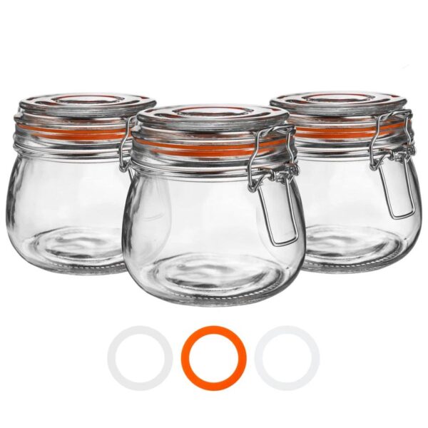 Glass Storage Jars Airtight Clip Top Lid Food Preserve Preserving Jar 500ml x3