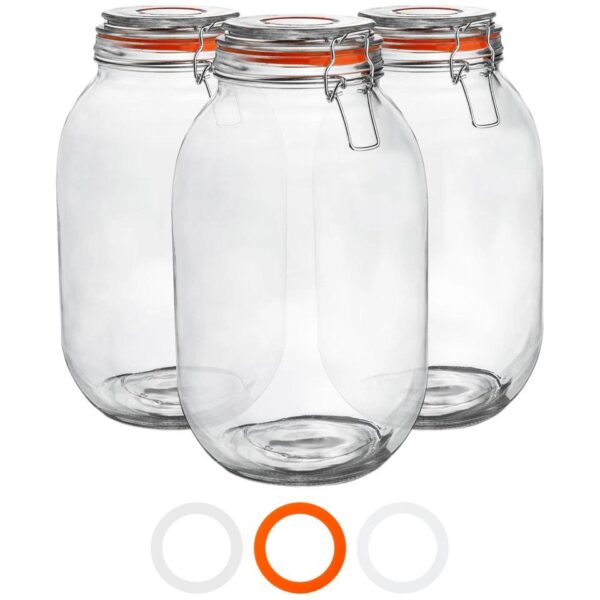 Glass Storage Jars Airtight Clip Top Lid Food Preserve Preserving Jar 3 Litre x6