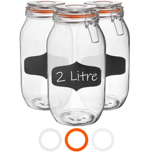 Glass Storage Jars Airtight Clip Top Lid Food Preserve Preserving Jar 2 Litre x6