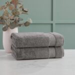 Grandeur 100% Hygro Cotton Bath Towels, Pack of 2 in Grey