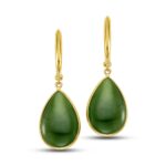 Green Jade Earrings, 14ct Yellow Gold - Image 4
