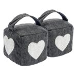 Grey Square Doorstop Stopper With Heart Pattern. Door Stop With Handle x2