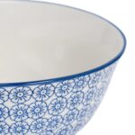Hand-Printed Cereal Bowl Japanese Porcelain Breakfast Dining Crockery 16cm Navy - Image 4