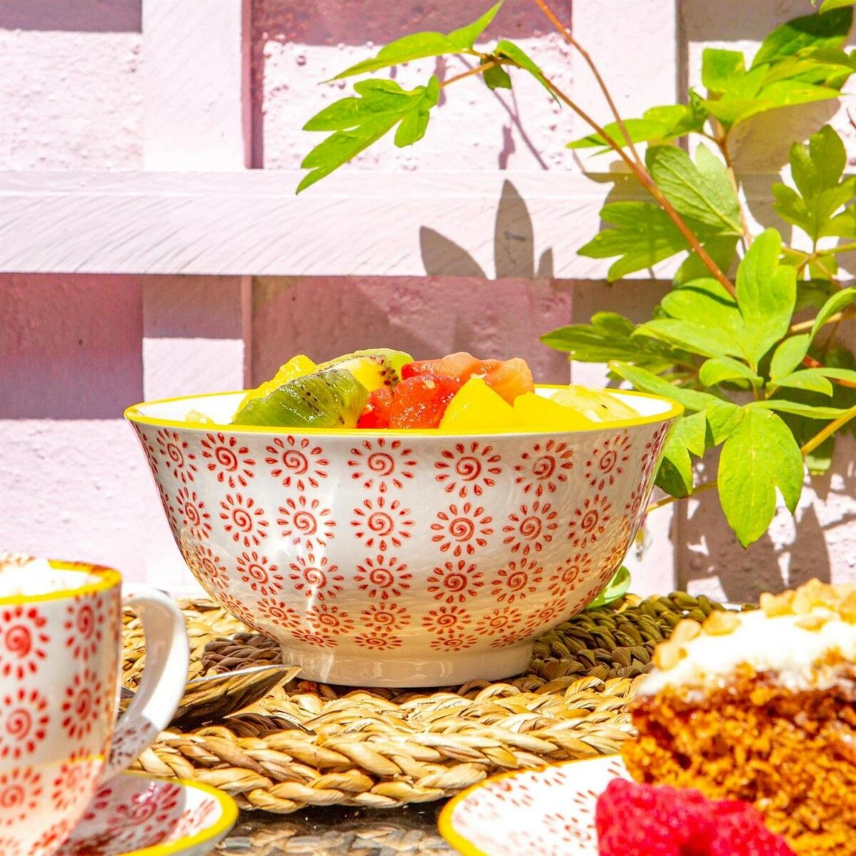 Hand-Printed Cereal Bowl Japanese Porcelain Breakfast Dining Crockery 16cm Red - Image 5