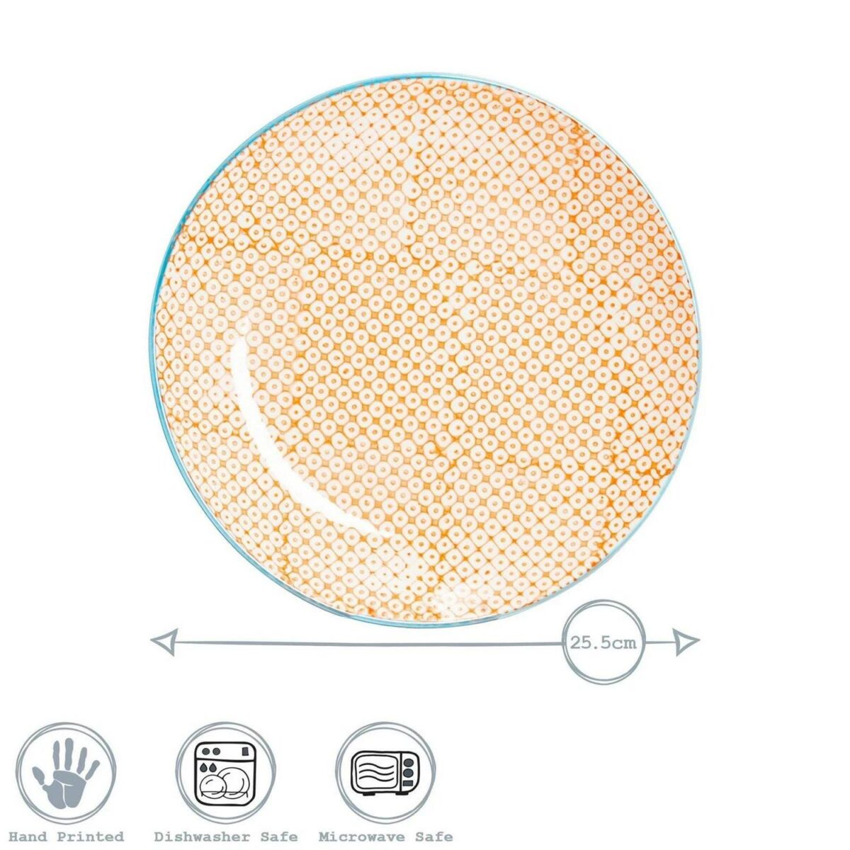 Hand-Printed Dinner Plate Japanese Style Dining Crockery 25.5cm Orange - Image 3