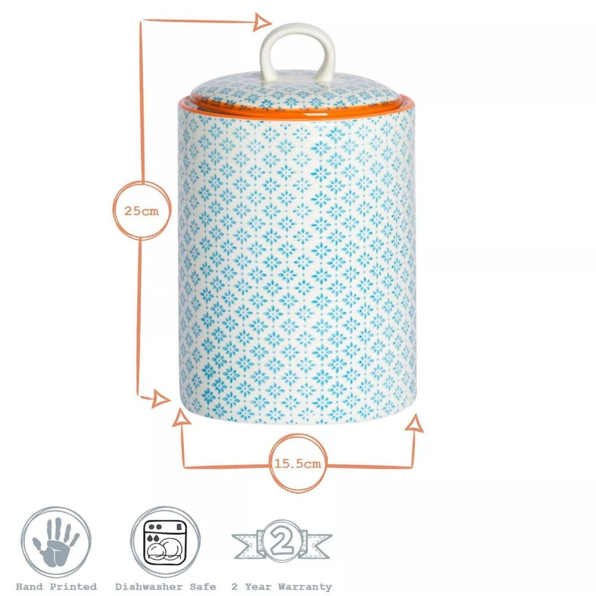Hand-Printed Kitchen Canister Japanese Porcelain Food Storage Jar 15.5cm Blue - Image 7