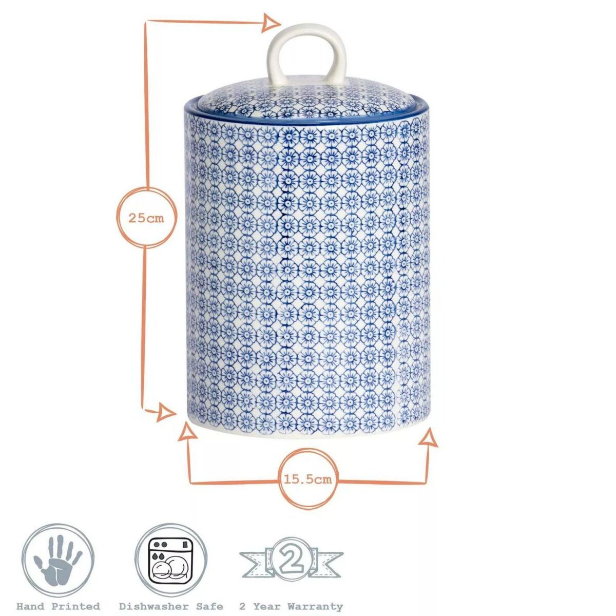 Hand-Printed Kitchen Canister Japanese Porcelain Food Storage Jar 15.5cm Navy - Image 7