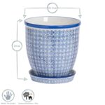Hand-Printed Plant Pot with Saucer Garden Flower Planter 20.5cm Orange - Image 3