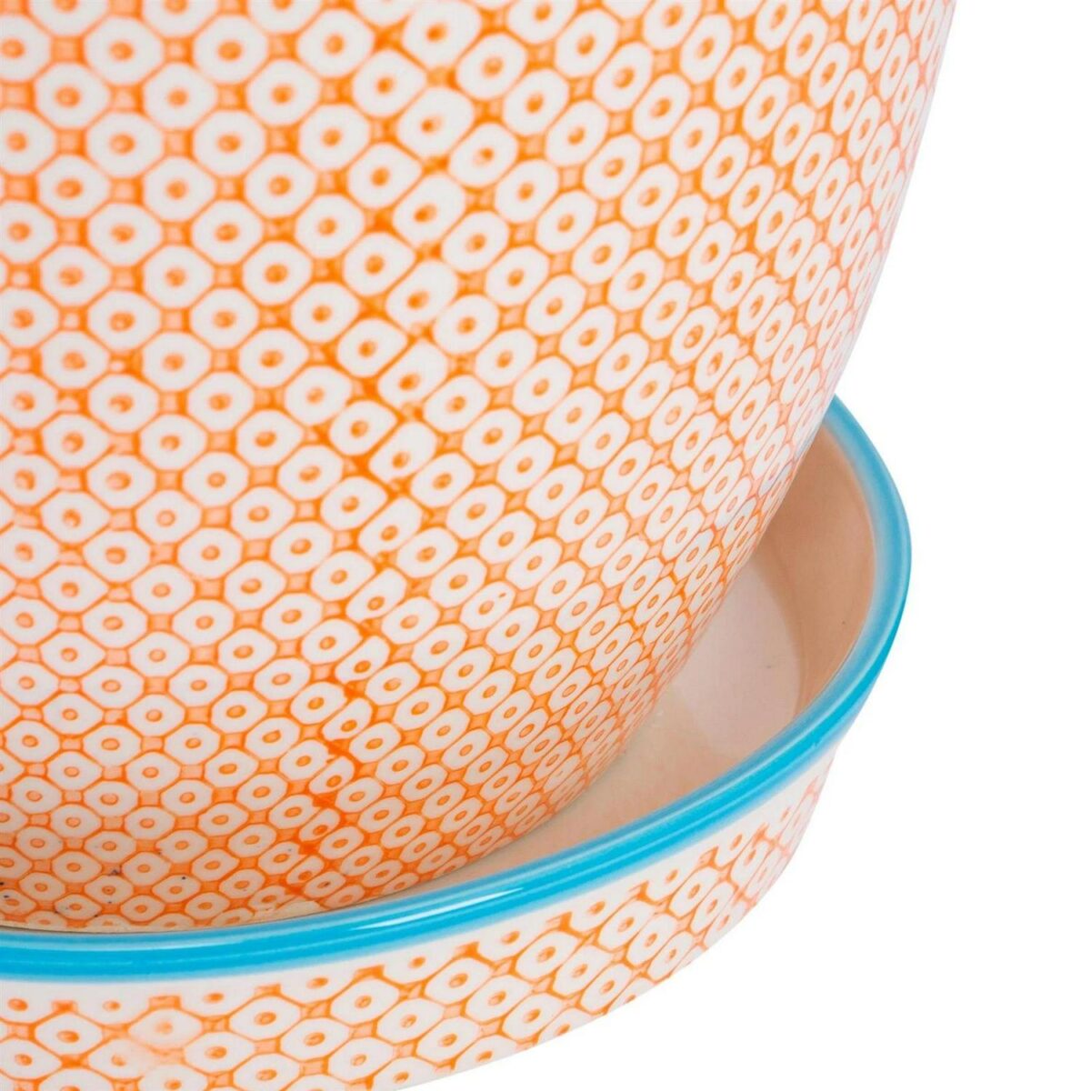Hand-Printed Plant Pot with Saucer Garden Flower Planter 20.5cm Orange - Image 4