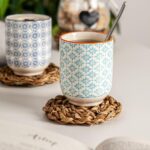 Hand Printed Porcelain Mug Tea Coffee Cups No Handles 280ml Blue - Image 4