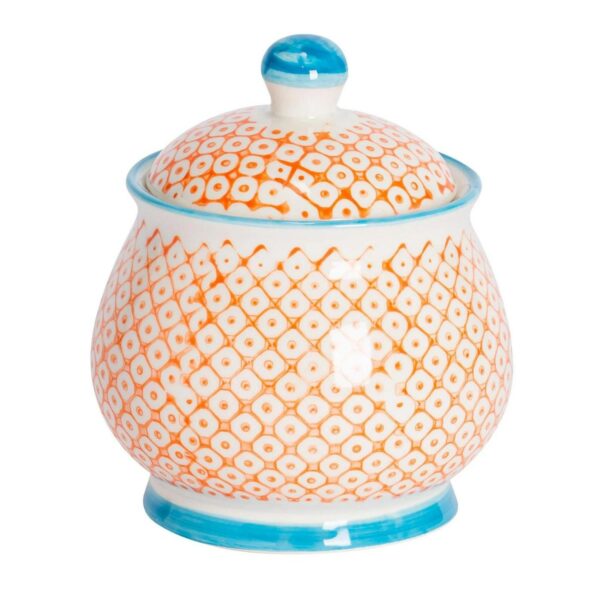 Hand-Printed Sugar Bowl Japanese Style Kitchen Serving Pot 10cm Orange