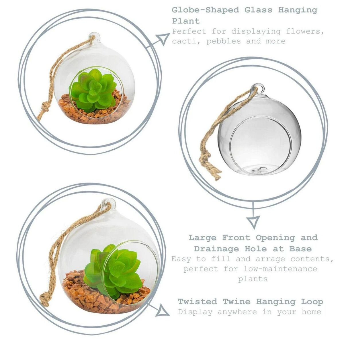 Hanging Glass Terrarium Small Home Planter Succulents Cactus Plants 10cm Clear - Image 2