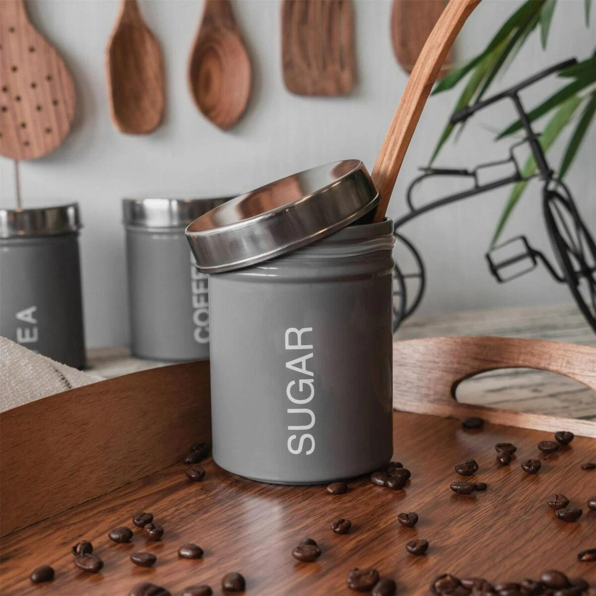 Harbour Housewares Round Metal Kitchen Sugar Canister Home Storage Jar 10cm Grey - Image 5