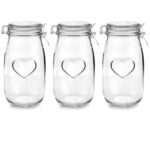 Heart Design Glass Airtight Storage Food Preserve Jar Set, 1.5L - Pack of 3