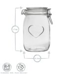 Heart Design Glass Storage / Food Preserve Preserving Jar, 1L - Pack of 6 - Image 2