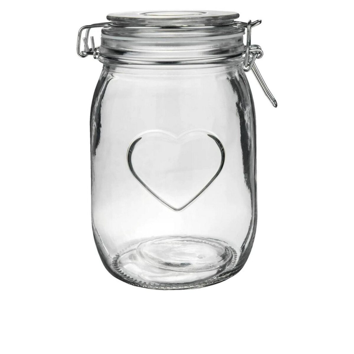 Heart Glass Storage Jar Food Preserving Container Clip Lid 1 Litre Clear Seal - Image 1