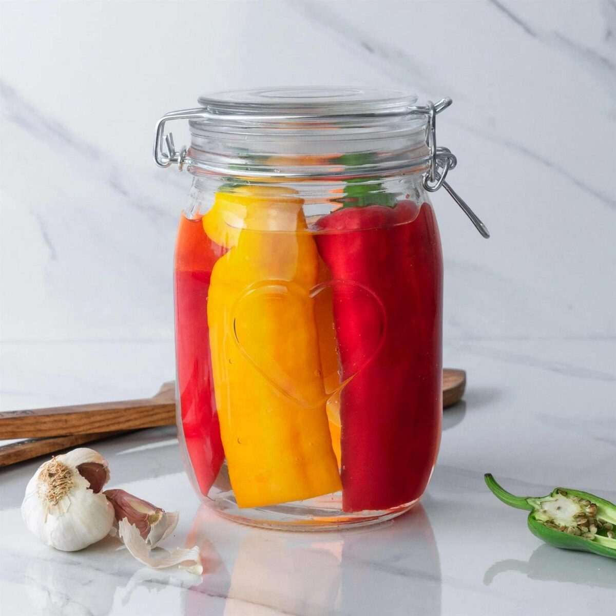 Heart Glass Storage Jar Food Preserving Container Clip Lid 1 Litre Clear Seal - Image 4