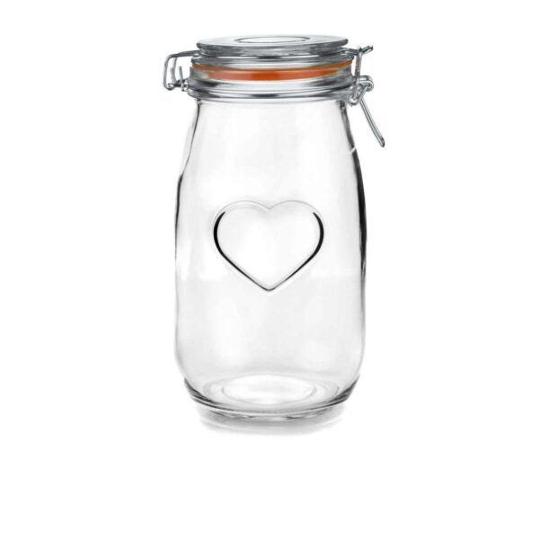 Heart Glass Storage Jars Food Preserving Clip Lid 1.5 Litre Orange Seal