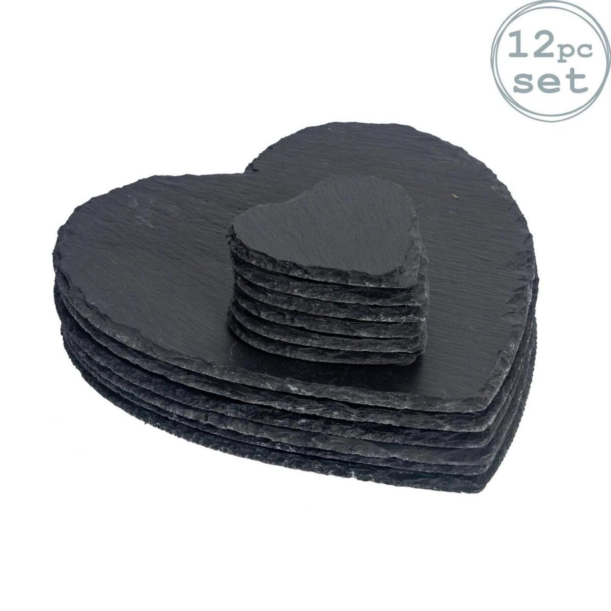 Heart Slate Placemats x6 and Coasters x6 Set Padded Feet Dining Wedding Placemat - Image 1