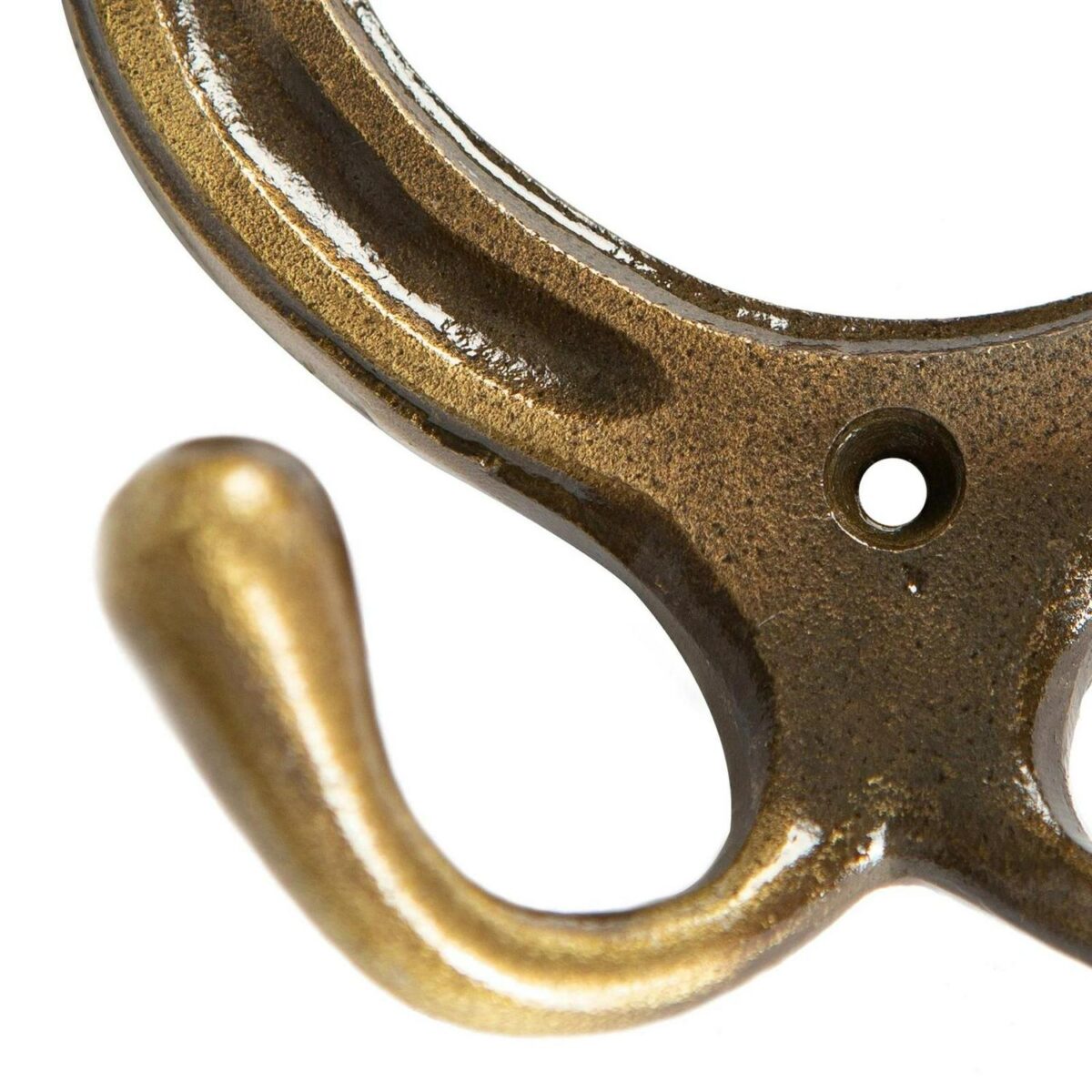 Horse Shoe Double Coat Hook Cast Iron Antique Vintage W100mm x H110mm Brass - Image 2