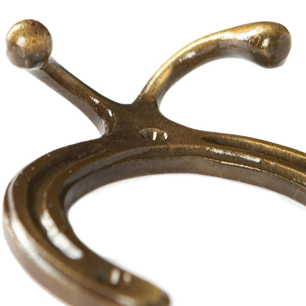 Horse Shoe Double Coat Hook Cast Iron Antique Vintage W100mm x H110mm Brass - Image 3