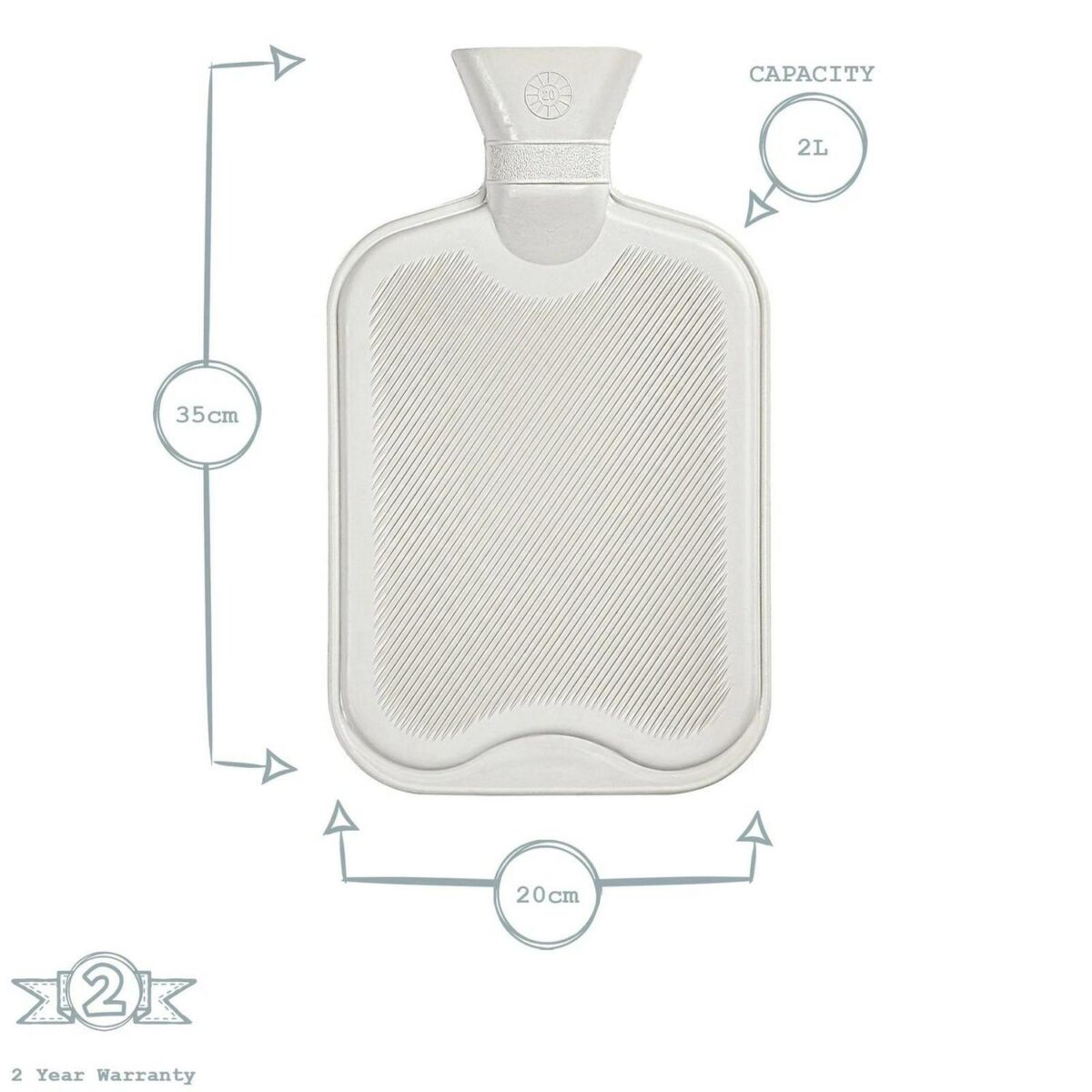 Hot Water Bottle Classic Ribbed Rubber Screw Stopper 2L Cream - Image 3