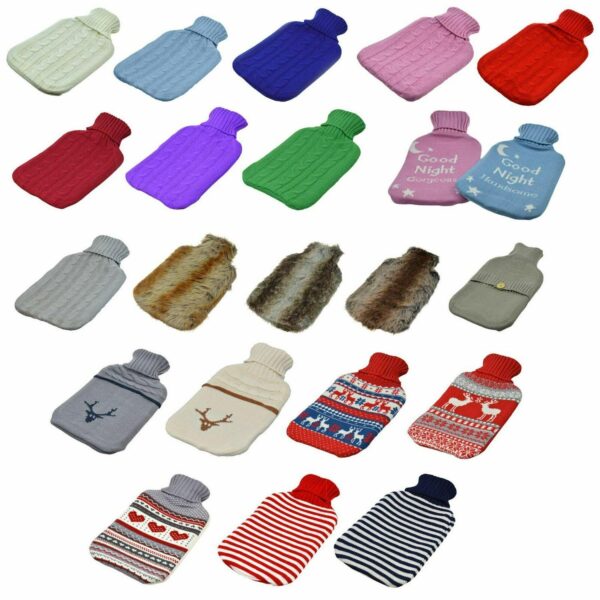 Hot Water Bottle Large Full Size with Luxury Knitted Warm Faux Covers Bed Warmer