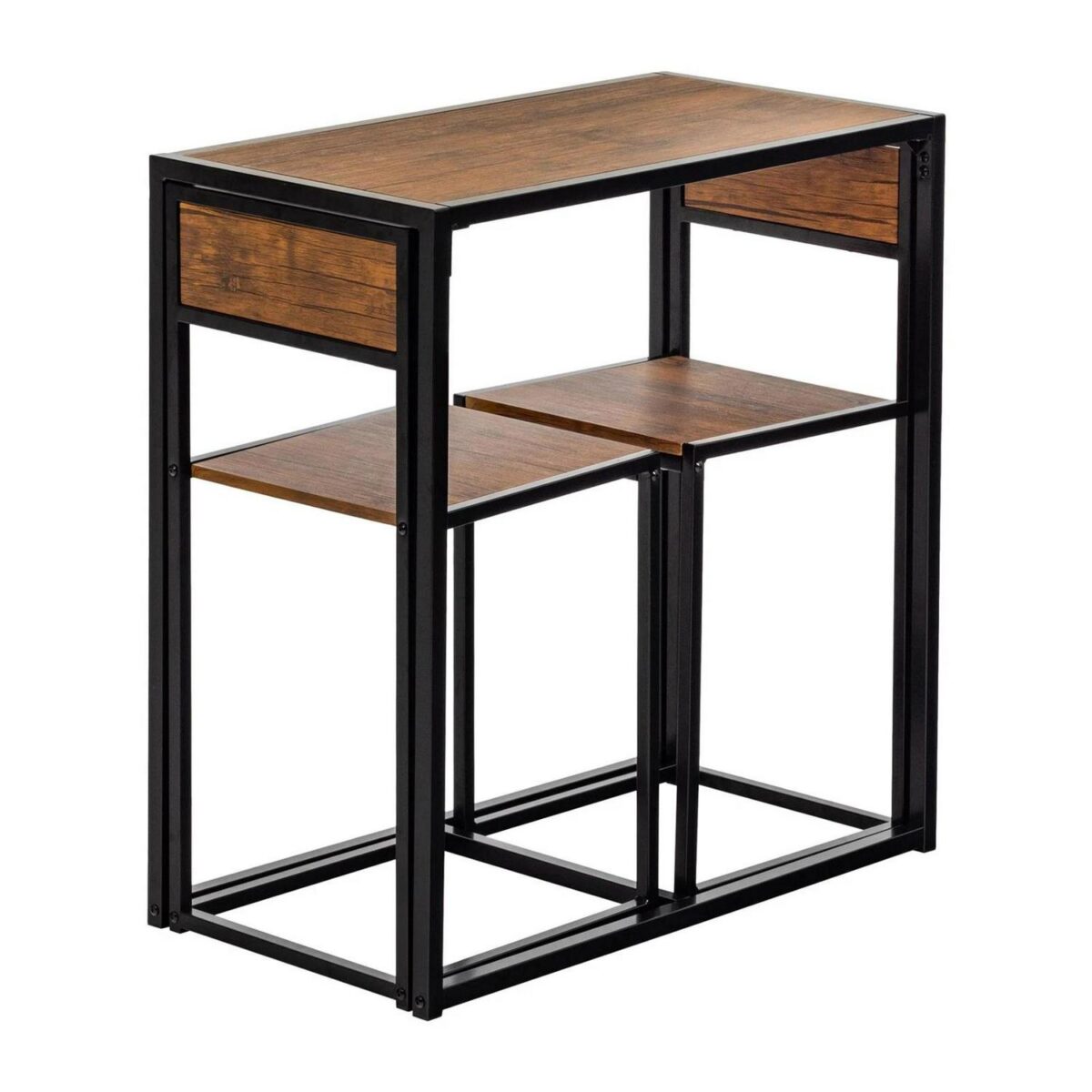Industrial 2 Seater Breakfast Bar Set Compact Kitchen Table and Chairs Brown - Image 4