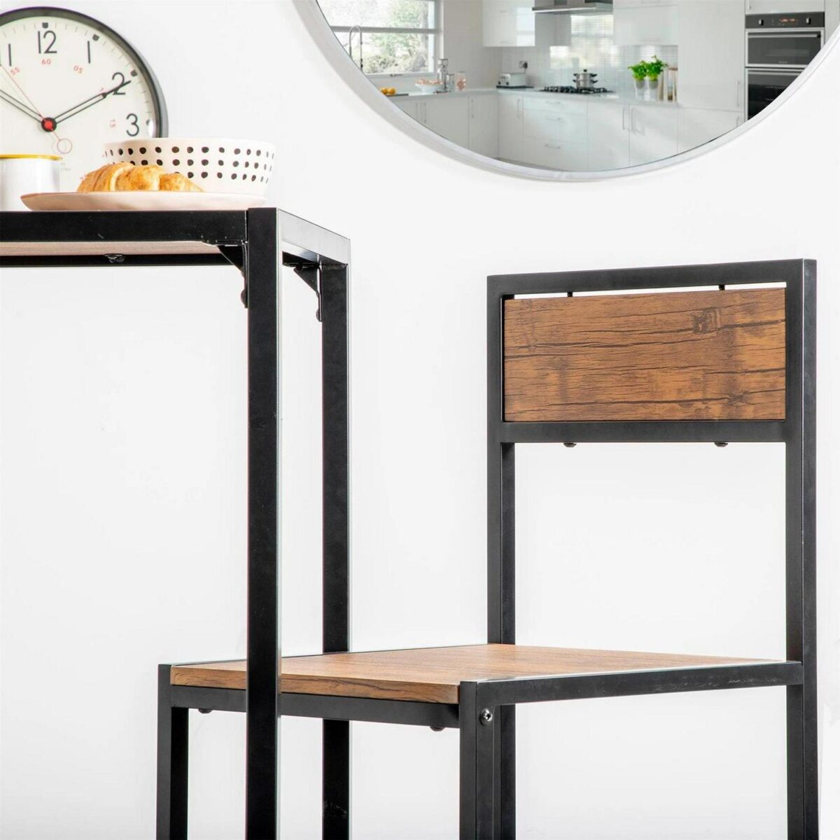 Industrial 2 Seater Breakfast Bar Set Compact Kitchen Table and Chairs Brown - Image 7