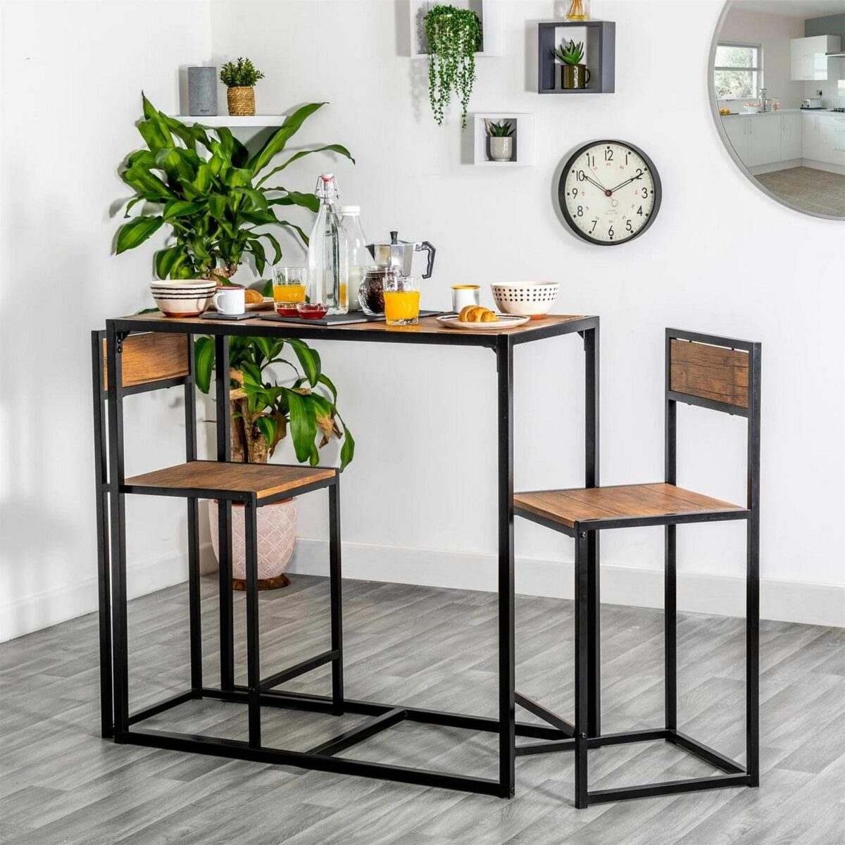 Industrial 2 Seater Breakfast Bar Set Compact Kitchen Table and Chairs Brown - Image 5