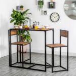 Industrial 2 Seater Breakfast Bar Set Compact Kitchen Table and Chairs Brown - Image 5