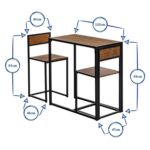 Industrial 2 Seater Breakfast Bar Set Compact Kitchen Table and Chairs Brown - Image 3