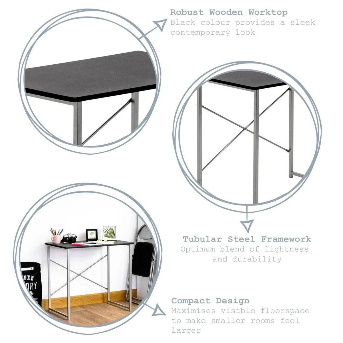 Industrial Office Desk and Chair Set Wooden Home Office PC Laptop Black/White - Image 2