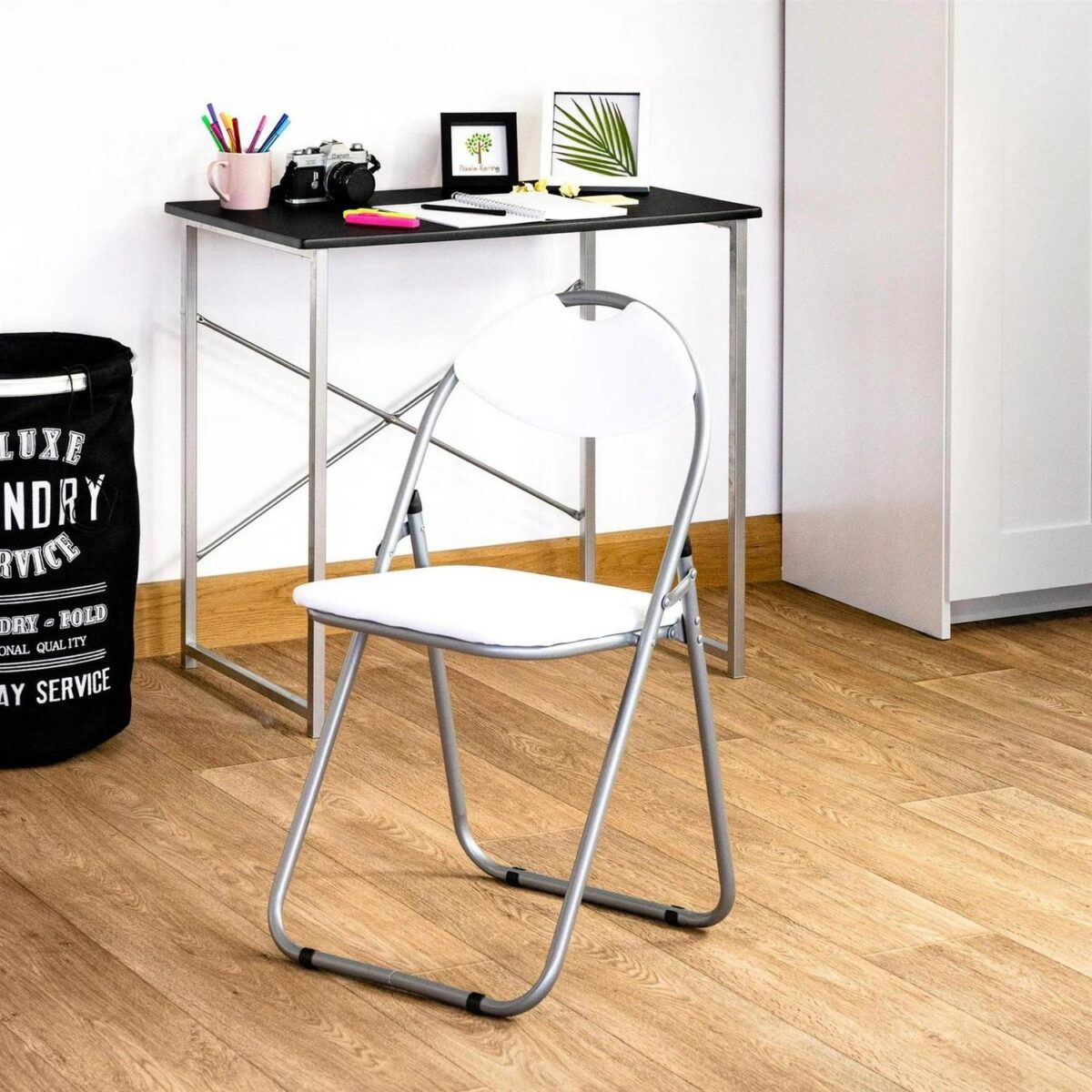 Industrial Office Desk and Chair Set Wooden Home Office PC Laptop Black/White - Image 5