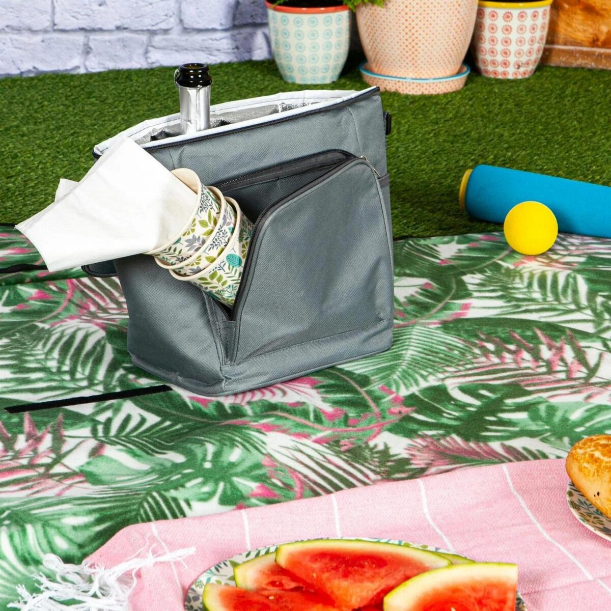 Insulated Cool Bag Lunch Picnic BBQ Cool Bag Shoulder Strap 24 x 27cm Grey - Image 6