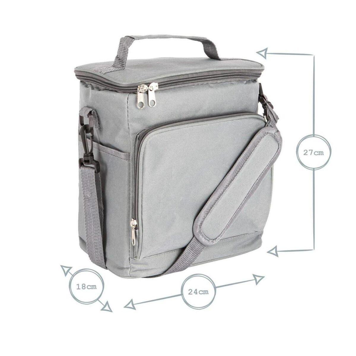Insulated Cool Bag Lunch Picnic BBQ Cool Bag Shoulder Strap 24 x 27cm Grey - Image 3