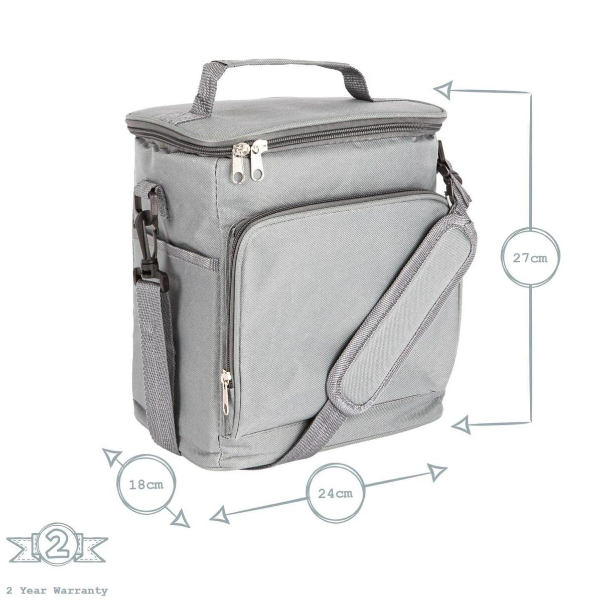 Insulated Cool Bag Lunch Picnic BBQ Cool Bag Shoulder Strap 24 x 27cm Grey - Image 3
