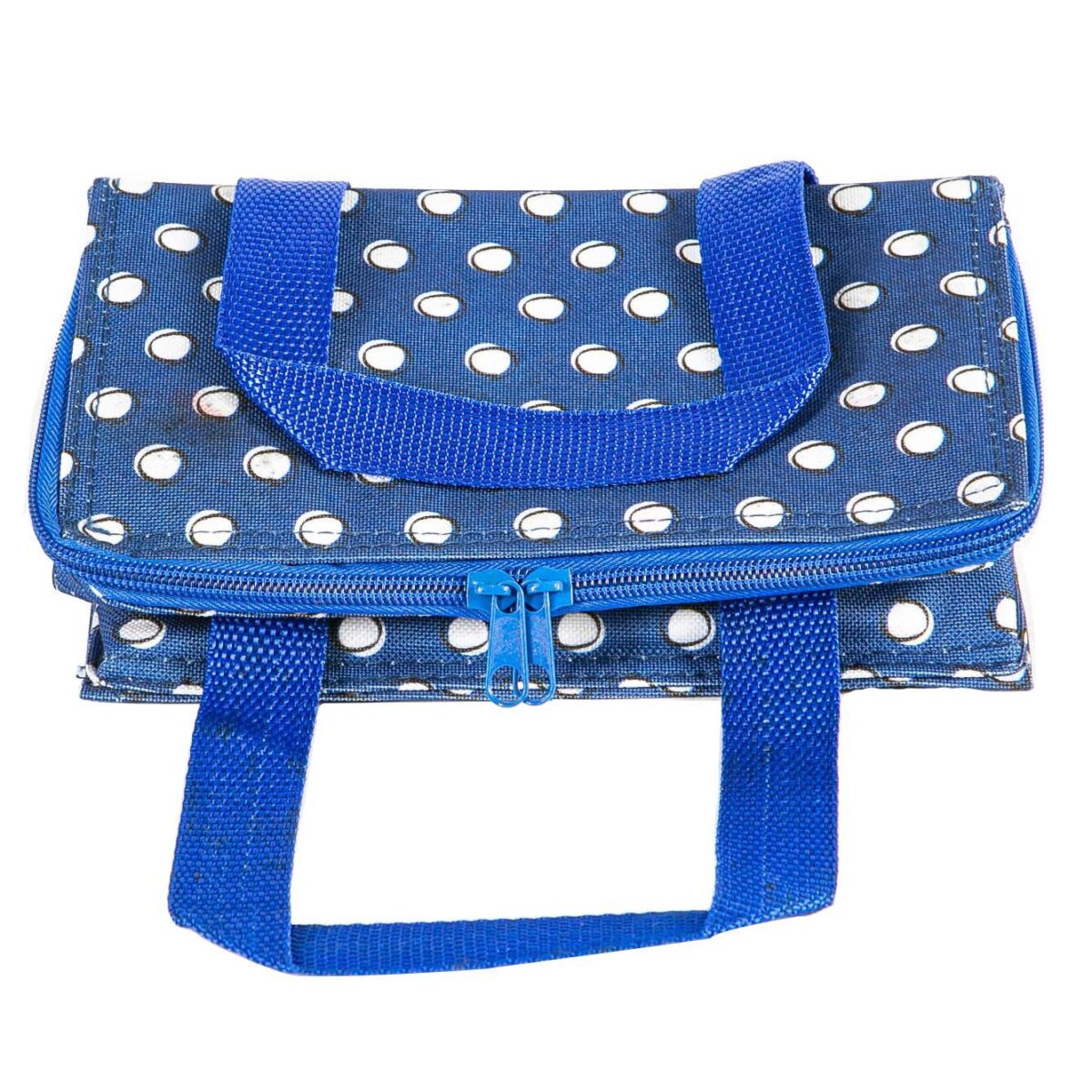 Insulated Lunch Bag Work Picnic Cooler Cool Tote Bag Men Women Blue Polka - Image 5